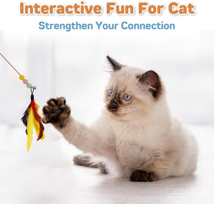 Interactive Feather Cat Toy for Indoor Cats - 10 Piece Teaser Wand Refills