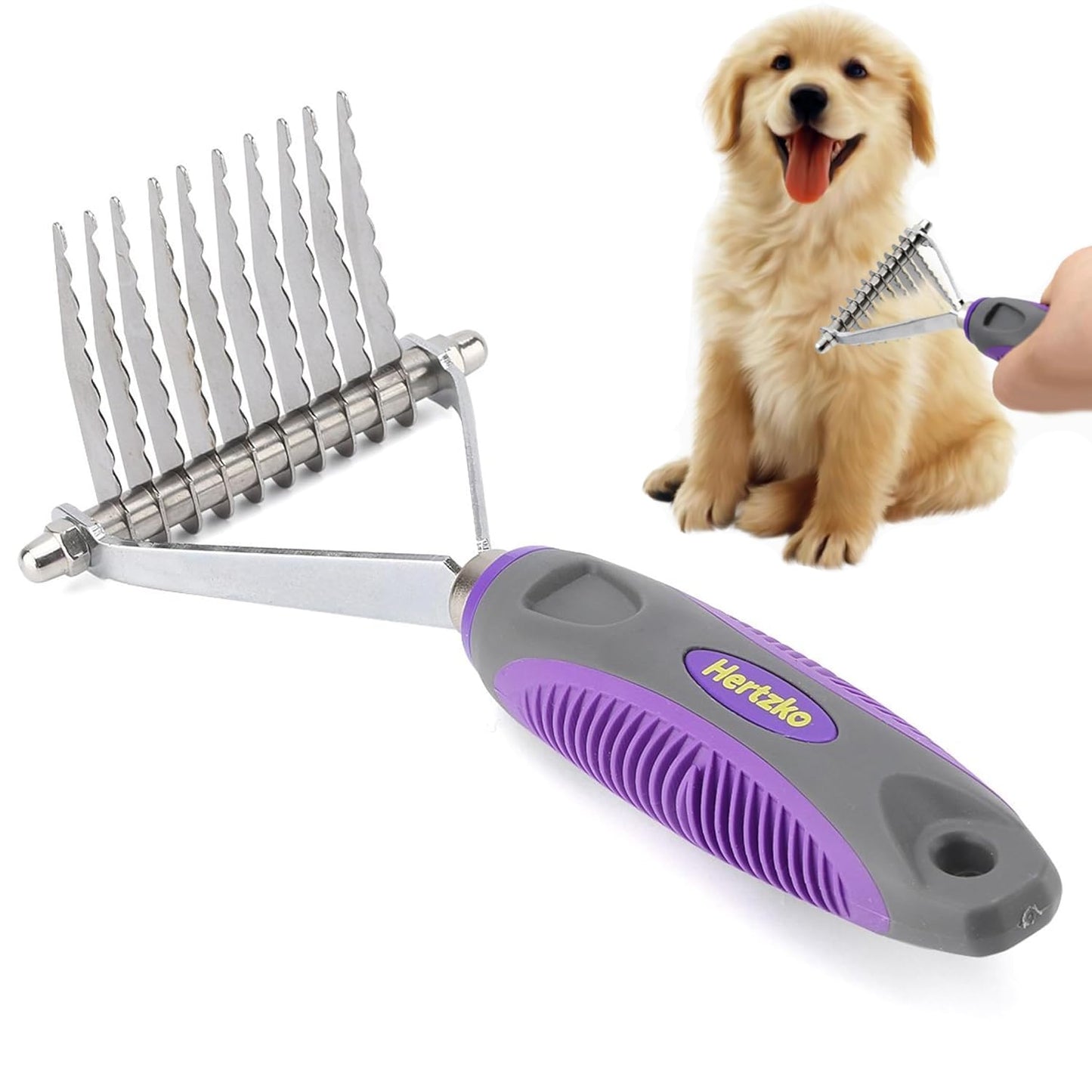 Grooming Dematting Comb for Dogs and Cats - Stainless Steel Undercoat Rake