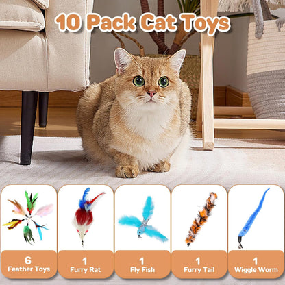 Interactive Feather Cat Toy for Indoor Cats - 10 Piece Teaser Wand Refills