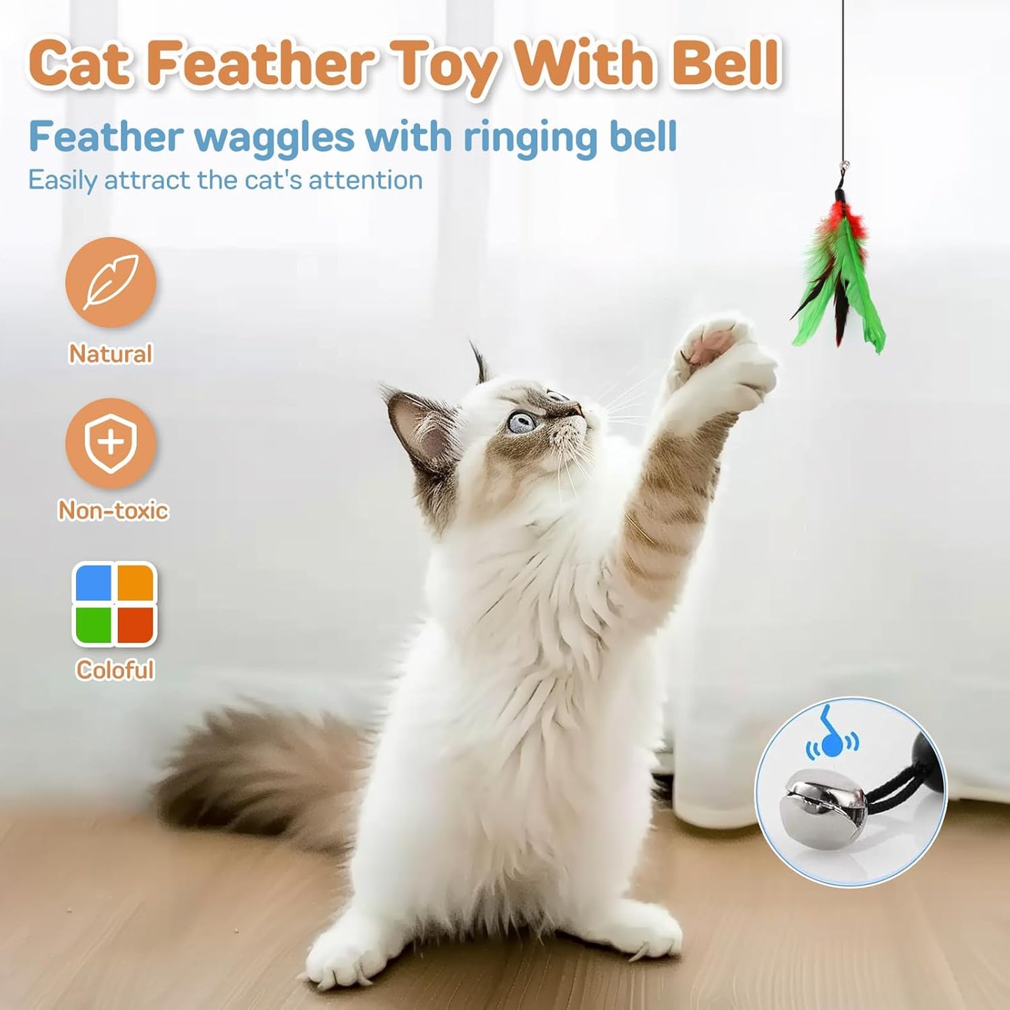 Interactive Feather Cat Toy for Indoor Cats - 10 Piece Teaser Wand Refills