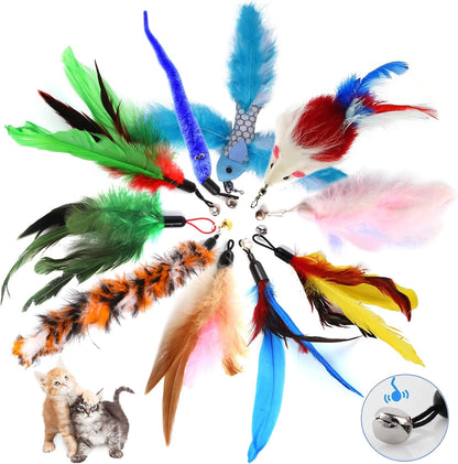 Interactive Feather Cat Toy for Indoor Cats - 10 Piece Teaser Wand Refills