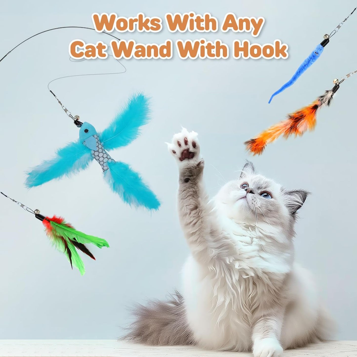 Interactive Feather Cat Toy for Indoor Cats - 10 Piece Teaser Wand Refills