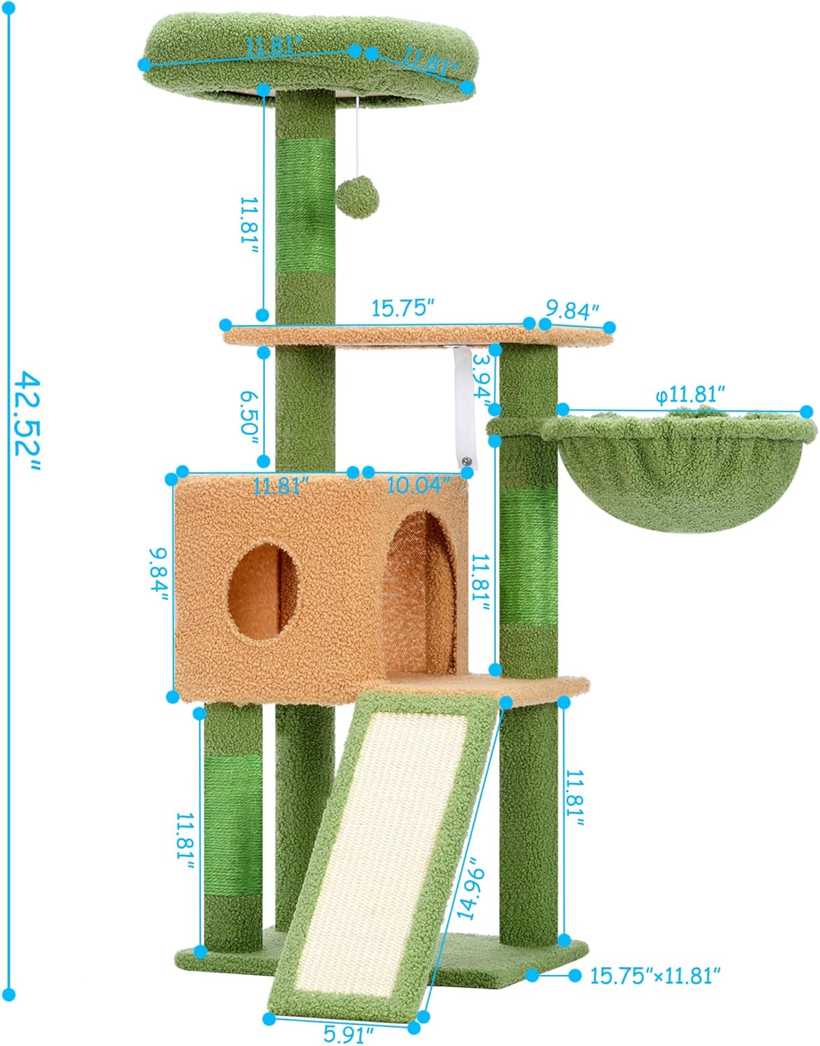 Cat Tree, 42.5-Inches Cat Tower for Indoor Cats, Plush Multi-Level Kitten Cat Condo