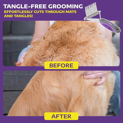 Grooming Dematting Comb for Dogs and Cats - Stainless Steel Undercoat Rake