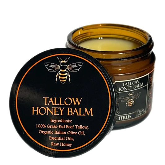Organic Grass-Fed Beef Tallow Balm with Raw Honey, Moisturizing Cream for Soft