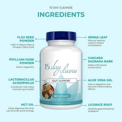 15-Day Cleanse - Gut and Colon Support - Senna Leaf, Probiotics 30Caps