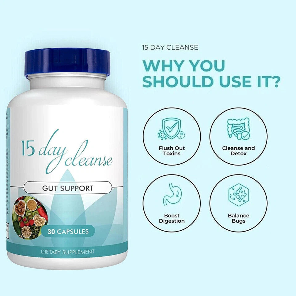 15-Day Cleanse - Gut and Colon Support - Senna Leaf, Probiotics 30Caps