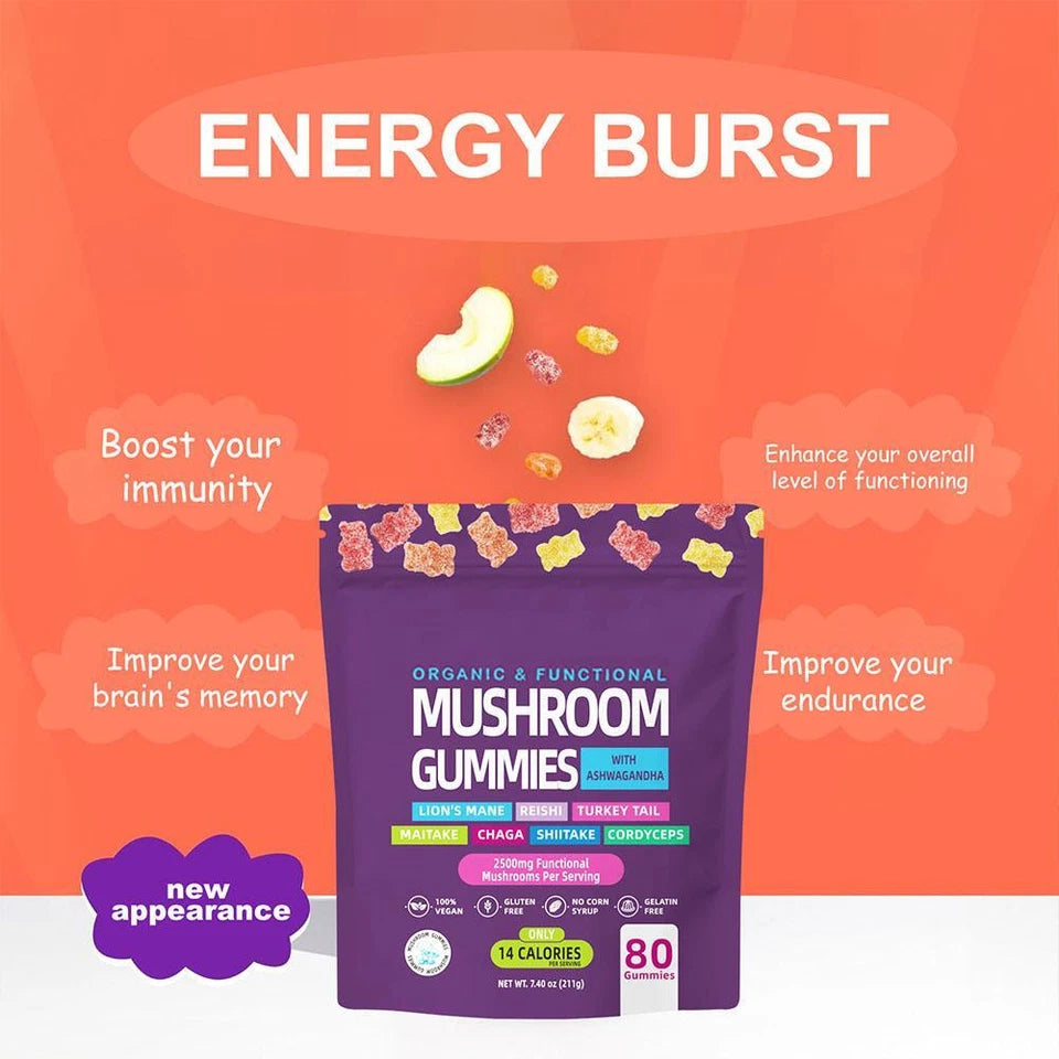 Mushroom Gummies Supplement 2500mg, Functional Mushroom Gummies